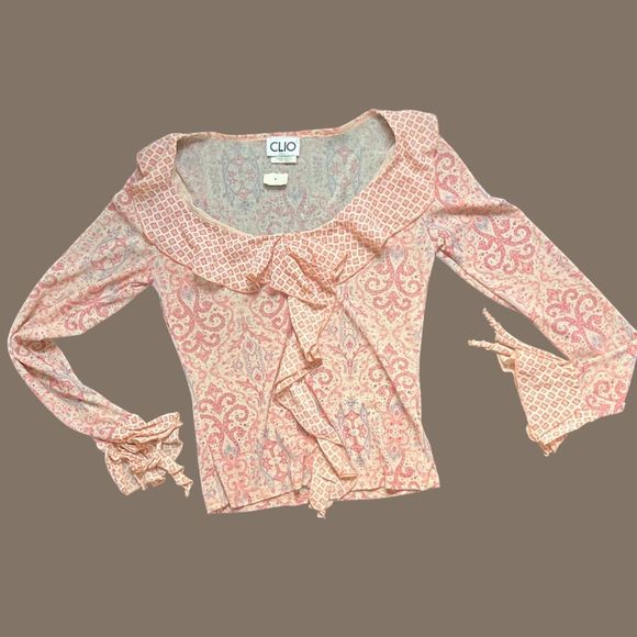 Vintage NEW CLIO Romantic Ruffled VNeck Fitted Women’s Top/Blouse/Shirt Small - Picture 1 of 4
